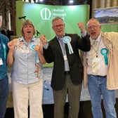 Andrew Innes (second from right) celebrates with Reform UK colleagues after winning the Melton East seat at May's Leicestershire County Council elections