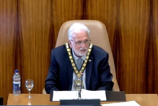 Councillor Paul Harrison (Reform UK) speaking at the annual meeting after being elected chairman of Leicestershire County Council