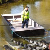 The new MOWS workboat pictured being launched earlier this month, less than a week before it was stolen before being recovered