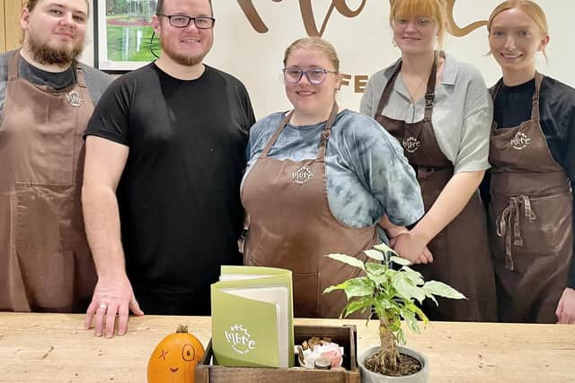 Stepping out for charity are coffee shop staff Zeke Weston, Paul Prior, Amber Shearer, Kaitlyn Coleman and Jessi Jackson, at More Coffee in Melton