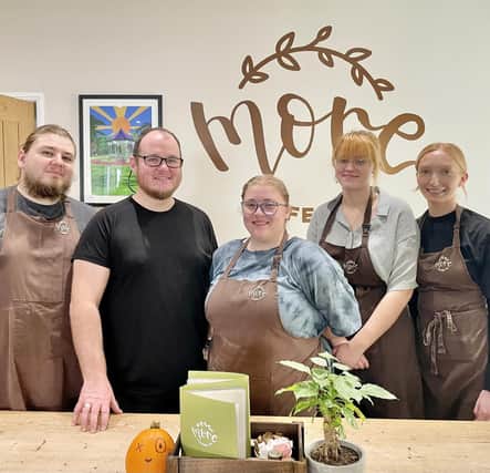 Stepping out for charity are coffee shop staff Zeke Weston, Paul Prior, Amber Shearer, Kaitlyn Coleman and Jessi Jackson, at More Coffee in Melton
