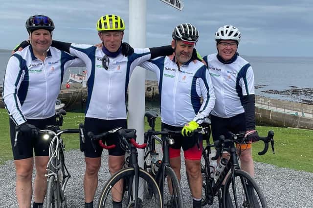 Andrew King with his friends who also completed the cycling fundraiser, James Dickens , Andrew Hatfield and Gavin Pond