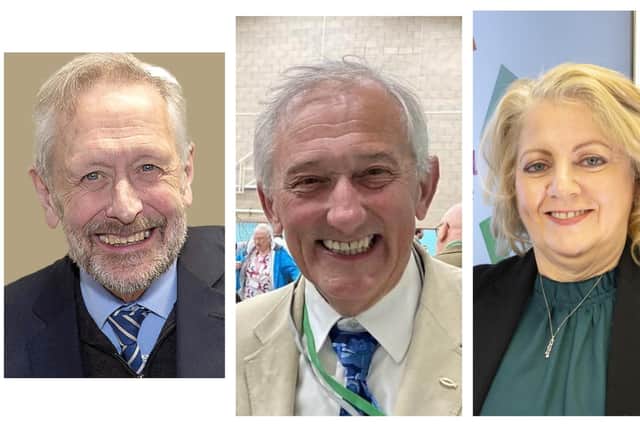 From left, Leicester City Council Mayor Peter Soulsby, Melton Borough Council leader Pip Allnatt and Leicestershire County Council acting leader Deborah Taylor, who were all at yesterday's meeting to debate rival Leicestershire, Leicester and Rutland devolution plans