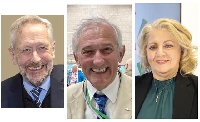 From left, Leicester City Council Mayor Peter Soulsby, Melton Borough Council leader Pip Allnatt and Leicestershire County Council acting leader Deborah Taylor, who were all at yesterday's meeting to debate rival Leicestershire, Leicester and Rutland devolution plans