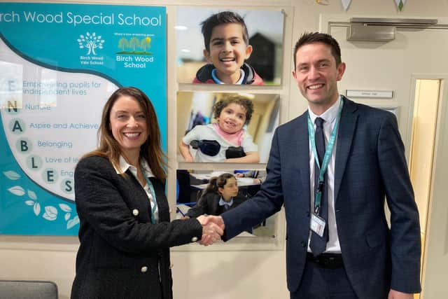 Outgoing Birch Wood Area Special School executive head Ros Hopkins with her successor, Phil Leaney