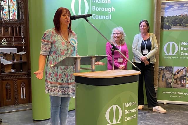 Councillor Kerry Knight (Reform UK) gives her acceptance speech after being elected to Melton West for Leicestershire County Council