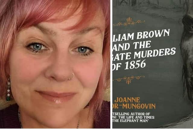 Joanne Vigor-Mungovin and the cover of her new book about the Peppermint Billy murders