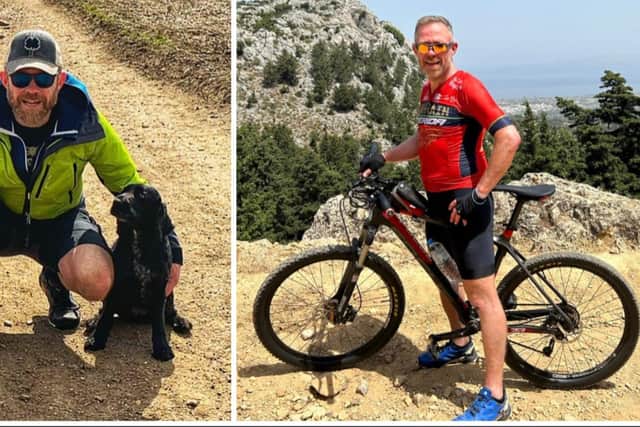 Andrew Stockdale pictured with his beloved spaniels and out on a cycle ride