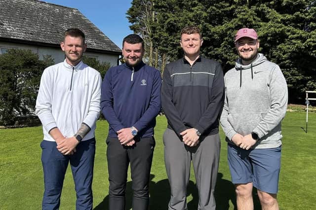 Christopher Lovegrove, Jacob Howard, Jack Anderson and Jake Mogg, who are preparing for the Longest Day Golf Challenge for Macmillan Cancer Support