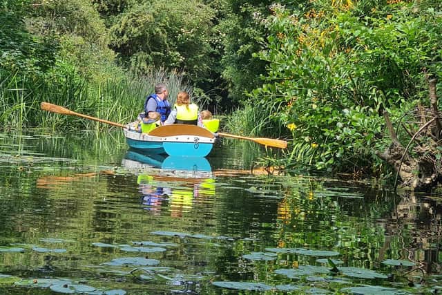 One of the MOWS fleet of seven rowing boats being given a trial run near Waterfield Leisure Centre