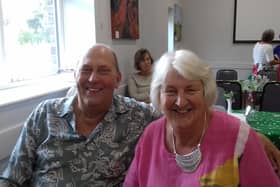 Nigel and Gillian Lane enjoy a coffee and a cake at the Macmillan coffee morning at Thorpe Arnold village hall earlier this month