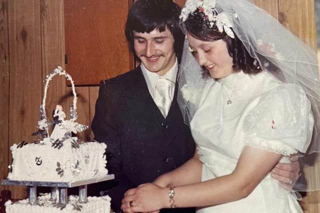 William and Elizabeth Peters cut their wedding cake back in August 1973