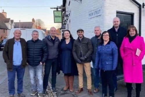 Alicia Kearns with campaigners who fought to save The Bell pub at Frisby