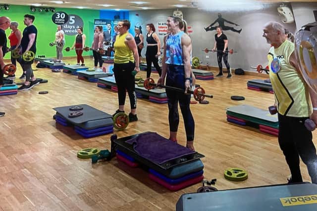 Derrick Draper (right) enjoys a body pump session at Waterfield Leisure Centre