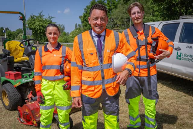 Councillor Andrew Hamilton-Gray with the new Leicestershire grass-cutting team responding to immediate road risks