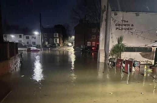 Deep floodwaters in Long Clawson which led to the closure of the Crown and Plough pub