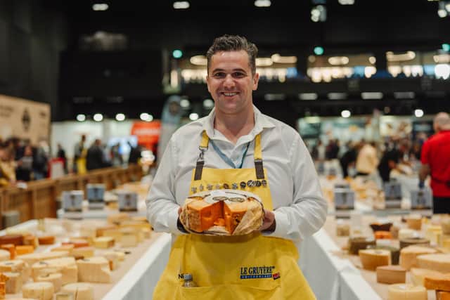 Nick Tsorios with the Aged Rutland Red entry at the World Cheese Awards which won a Super Gold for Clawson Farms