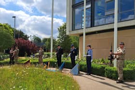 Monday's flag raising ceremony at the Melton Borough Council offices for national Armed Forces Day