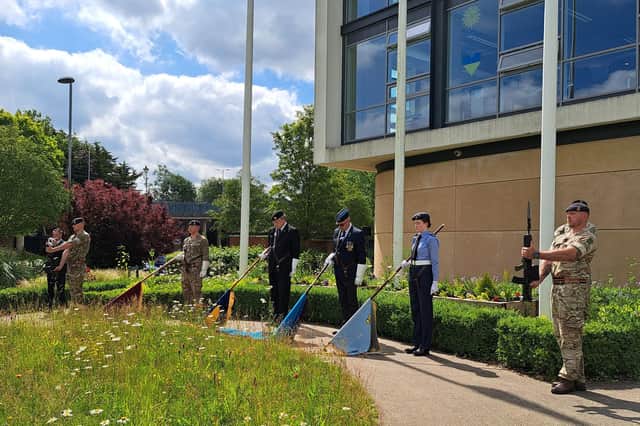 Monday's flag raising ceremony at the Melton Borough Council offices for national Armed Forces Day