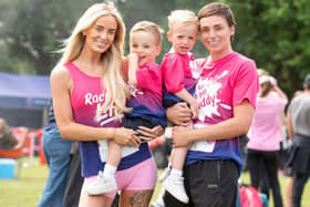 The Traitors winner Leanne Quigley with partner, Sophie Jones and their children at Race for Life