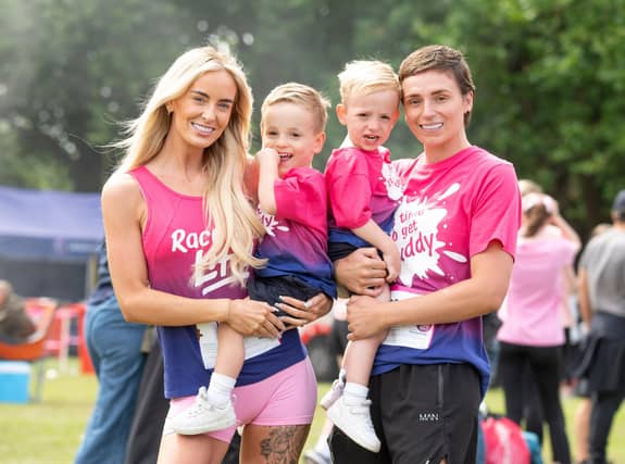 The Traitors winner Leanne Quigley with partner, Sophie Jones and their children at Race for Life