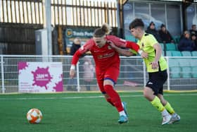 Kairo Edwards-John takes on the Pinchbeck defence. Photo by Mark Woolterton.