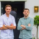 Former England cricket stars Stuart Broad and Harry Gurney outside award-winning Tap & Run pub