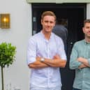 Former England cricket stars Stuart Broad and Harry Gurney outside award-winning Tap & Run pub