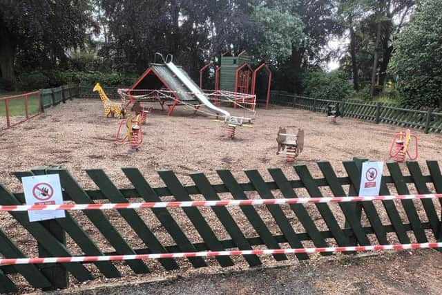 The closed off toddler park in Wilton Park in Melton