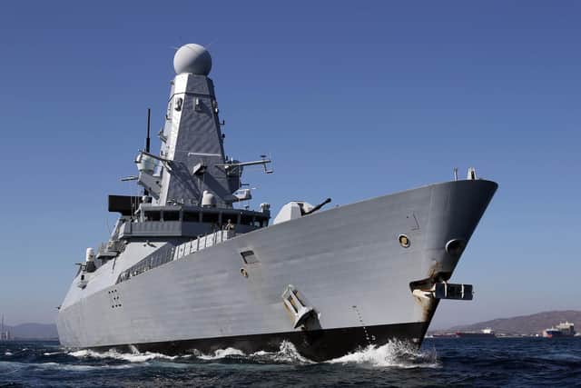HMS DARING, which has a new affiliation with Leicester and Leicestershire, pictured sailing from Gibraltar
