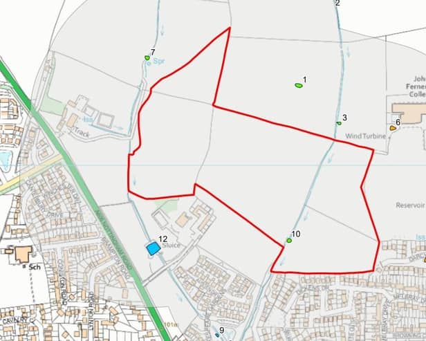 The site (bound in red) off Nottingham Road, where 290 new homes are earmarked on the old Sysonby Farm on the outskirts of Melton Mowbray