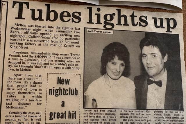 A press cutting reporting on the opening of Tubes Nightclub