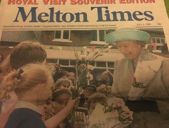 The Queen's visit to Melton Mowbray in 1996 - the front page of the Melton Times that week