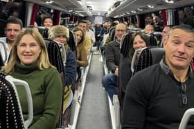 Farmers on one of the coaches which headed to London this morning from the Melton area to join a national protest