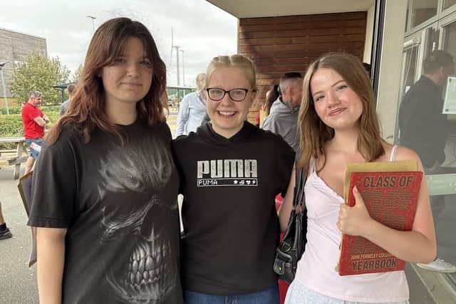 Katie Scoble (centre) with Lucy Archer and Summer Kilbon at GCSE results day at John Ferneley College