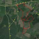 The site, outlined in red, earmarked for a planned solar farm on fields at Easthorpe
