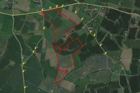 The site, outlined in red, earmarked for a planned solar farm on fields at Easthorpe