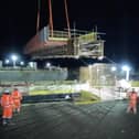 The giant rail bridge for Melton bypass being dropped over the track at Lag Lane