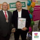 Outstanding contribution winner Johnny Nicol with deputy mayor, Councillor Tim Webster at the Let's Get Moving Melton Awards 2023