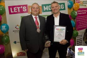 Outstanding contribution winner Johnny Nicol with deputy mayor, Councillor Tim Webster at the Let's Get Moving Melton Awards 2023