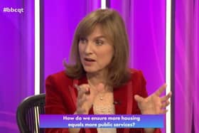 Host Fiona Bruce consults the panel during last night's edition of Question Time at Melton Mowbray