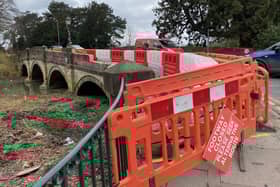 The patched up Lady Wilton Bridge in Melton Mowbray which is still awaiting repairs