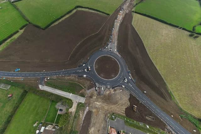 A drone image of latest work on roundabout 2 - on Scalford Road - for the NEMMDR scheme at Melton
