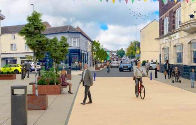 A computer image showing the suggested redesign of Nottingham Street in the new Melton Mowbray Design Guide