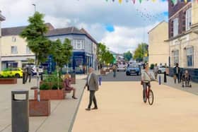A computer image showing the suggested redesign of Nottingham Street in the new Melton Mowbray Design Guide