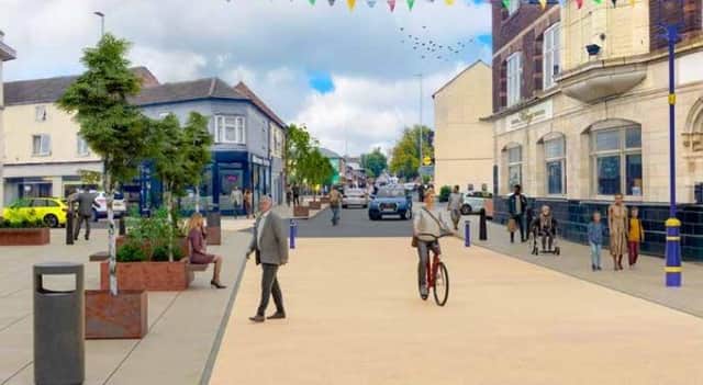 A computer image showing the suggested redesign of Nottingham Street in the new Melton Mowbray Design Guide