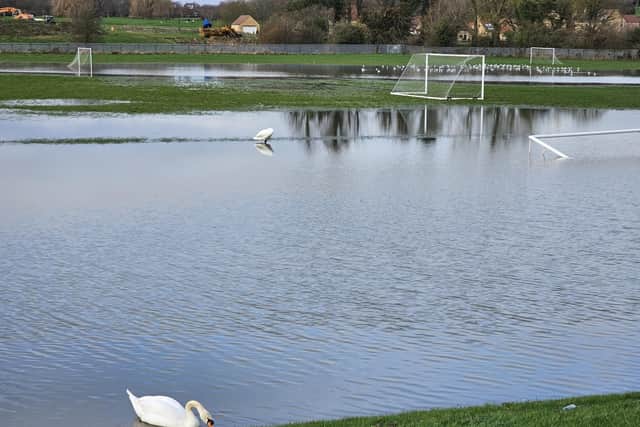 The flooded playing fields this week at Long Field Spencer Academy