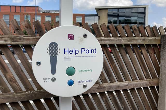 A help point at Melton Mowbray railway station