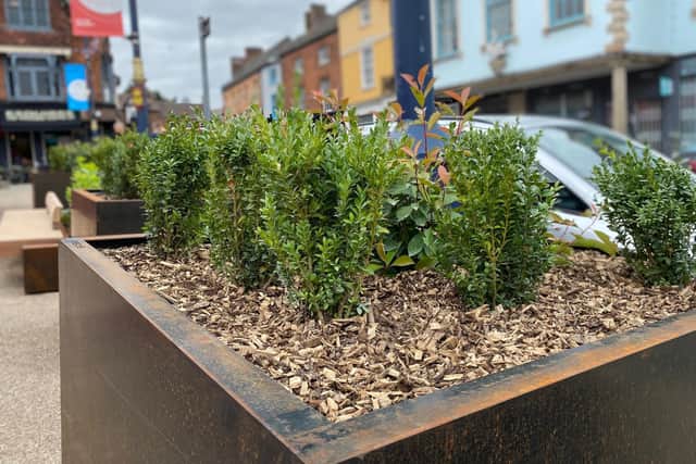 The new planters in Melton Mowbray Market Place