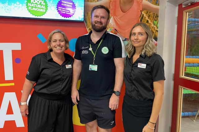 New activity and wellbeing manager, Sarah Robb (left), with Everyone Active colleagues Jake Betts and Abby Grewcock, in the spruced up MSV reception